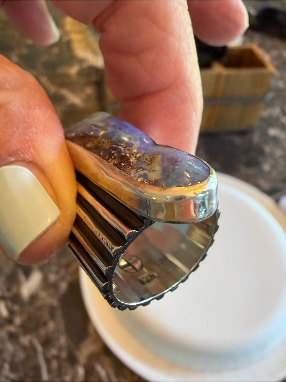 Blue Boulder Opal Sterling Statement Ring - Picture 3 of 4